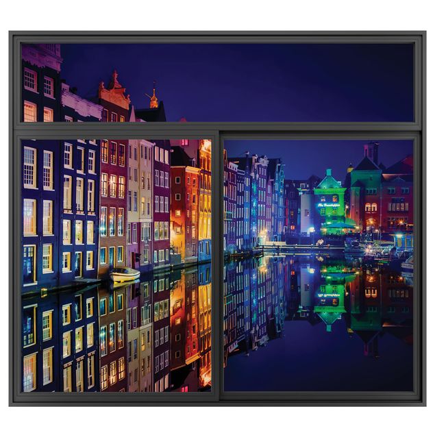 Wanddeko Flur Fenster Schwarz Amsterdam bei Nacht