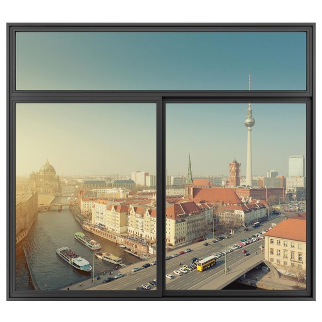 Wanddeko Flur Fenster Schwarz Berlin am Morgen