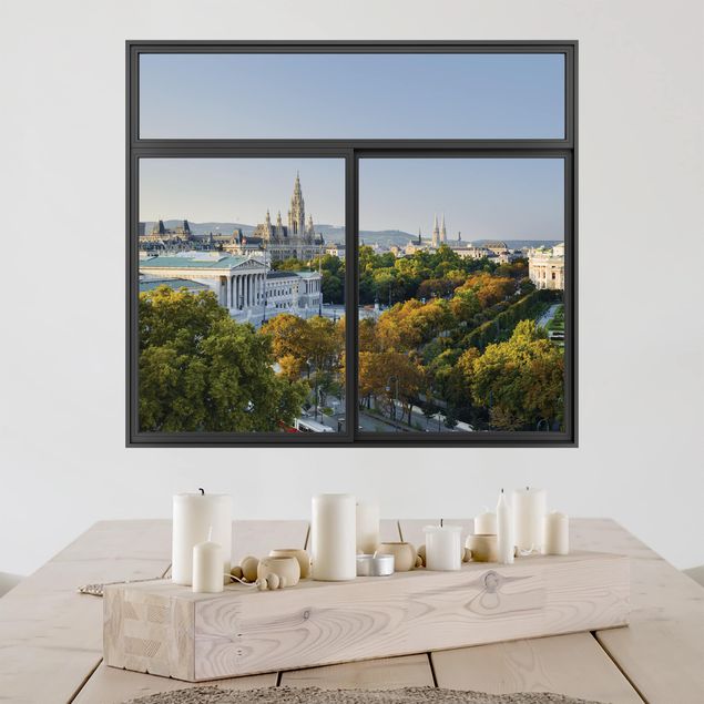 Wohndeko 3D Fenster Schwarz Blick über Wien