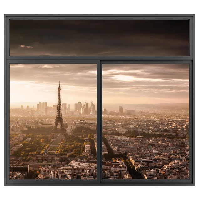 Wanddeko Flur Fenster Schwarz Großartiger Blick über Paris