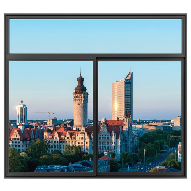 Wanddeko Flur Fenster Schwarz Leipzig Skyline