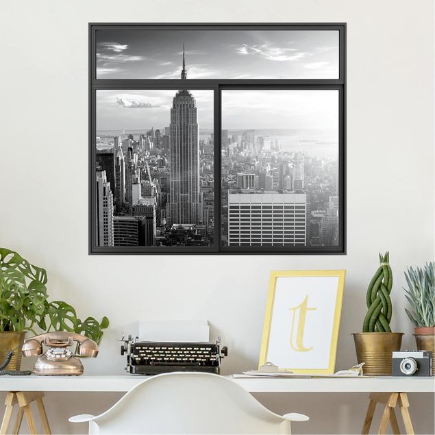 Wanddeko 3D Fenster Schwarz Manhattan Skyline
