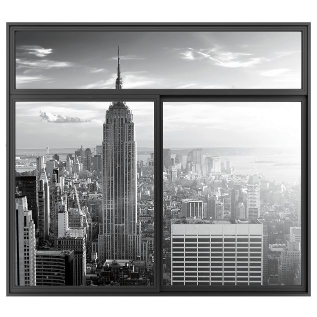 Wanddeko Flur Fenster Schwarz Manhattan Skyline