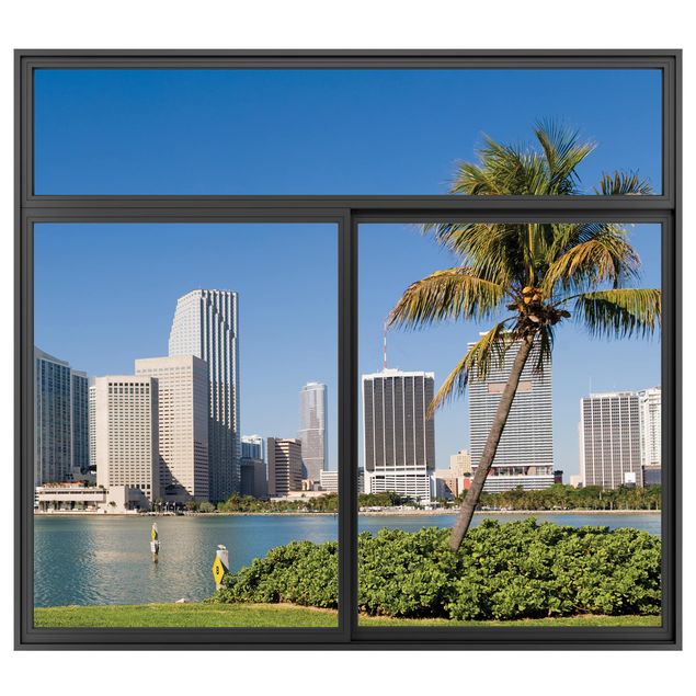 Wanddeko Flur Fenster Schwarz Miami Beach Skyline