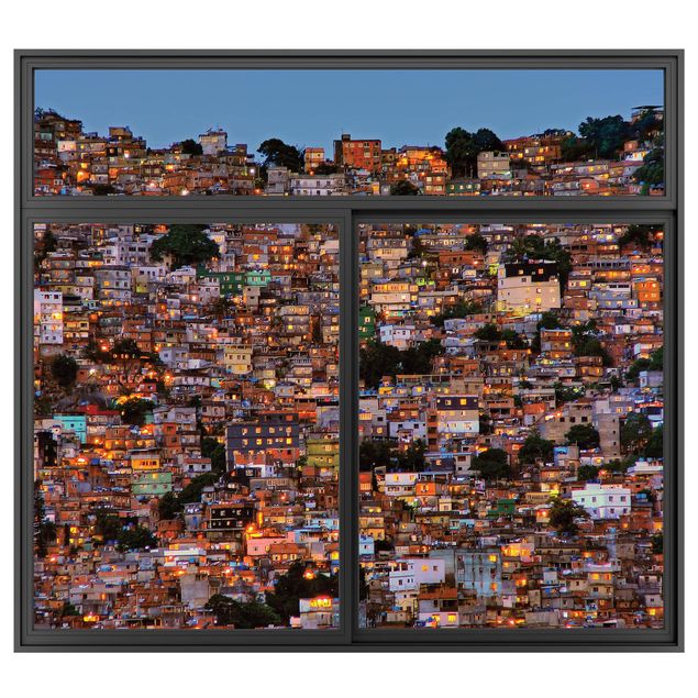 Wanddeko Wohnzimmer Fenster Schwarz Rio de Janeiro Favela Sonnenuntergang