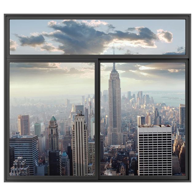 Wanddeko Wohnzimmer Fenster Schwarz Sonnenaufgang in New York