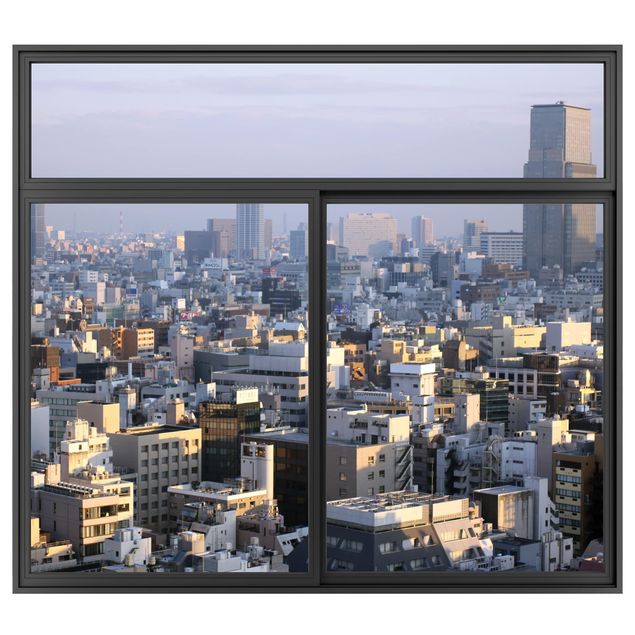 Wanddeko Flur Fenster Schwarz Tokyo City