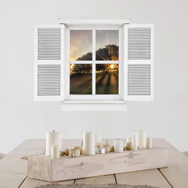 Wohndeko 3D Flügelfenster Morgenstimmung mit kleinem Reh