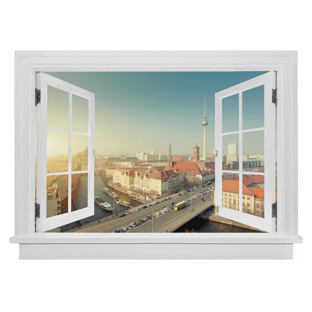 Wanddeko Flur Offenes Fenster Berlin am Morgen