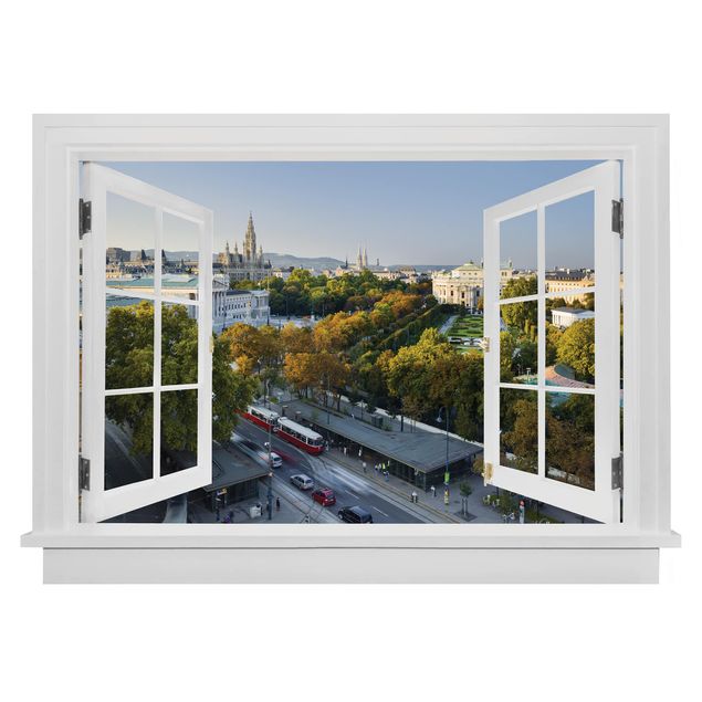Wanddeko Wohnzimmer Offenes Fenster Blick über Wien