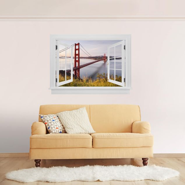 Wanddeko Schlafzimmer Offenes Fenster Golden Gate Bridge in San Francisco