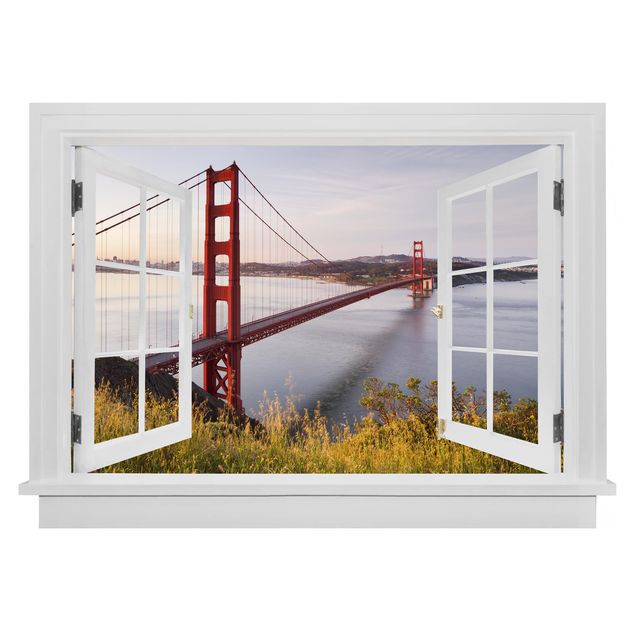 Wanddeko Flur Offenes Fenster Golden Gate Bridge in San Francisco