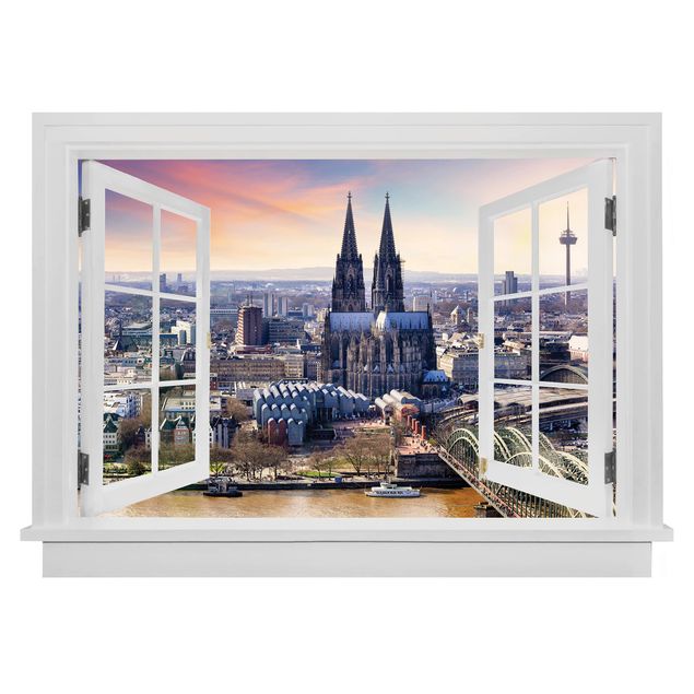 Wanddeko Flur Offenes Fenster Köln Skyline mit Dom