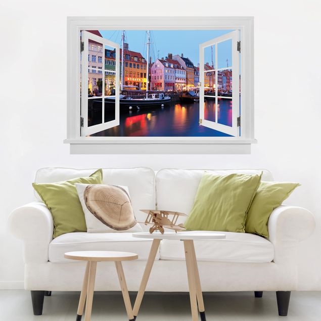 Wanddeko Schlafzimmer Offenes Fenster Kopenhagener Hafen am Abend