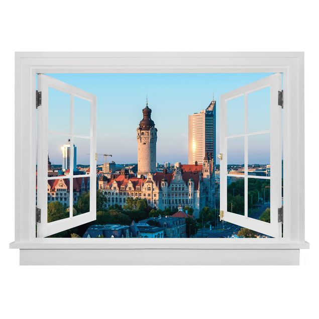 Wanddeko Flur Offenes Fenster Leipzig Skyline