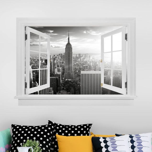 Deko 3D Offenes Fenster Manhattan Skyline
