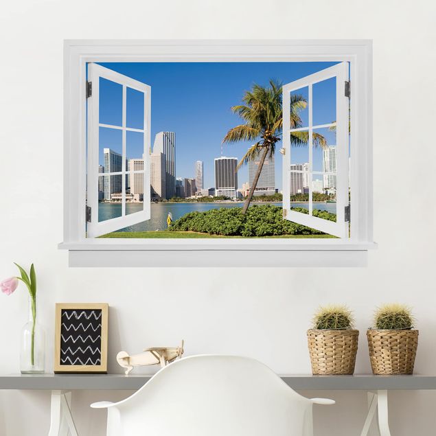 Wanddeko 3D Offenes Fenster Miami Beach Skyline