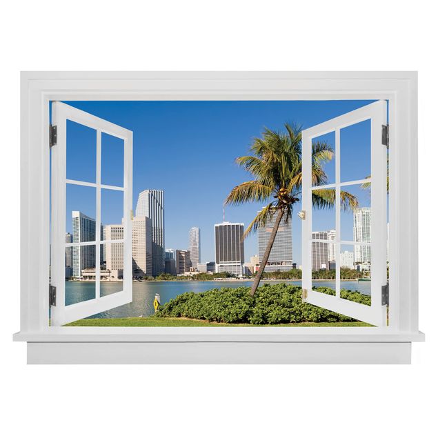 Wanddeko Flur Offenes Fenster Miami Beach Skyline