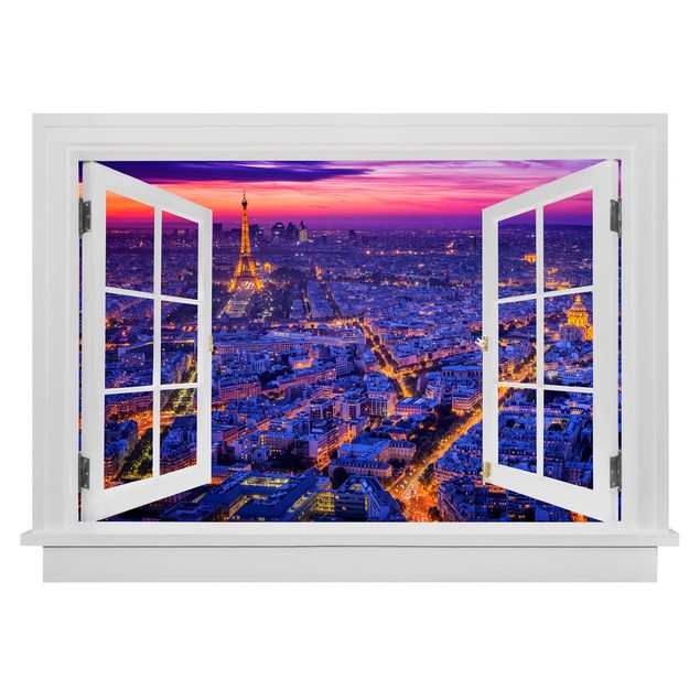 Wanddeko Flur Offenes Fenster Paris bei Nacht