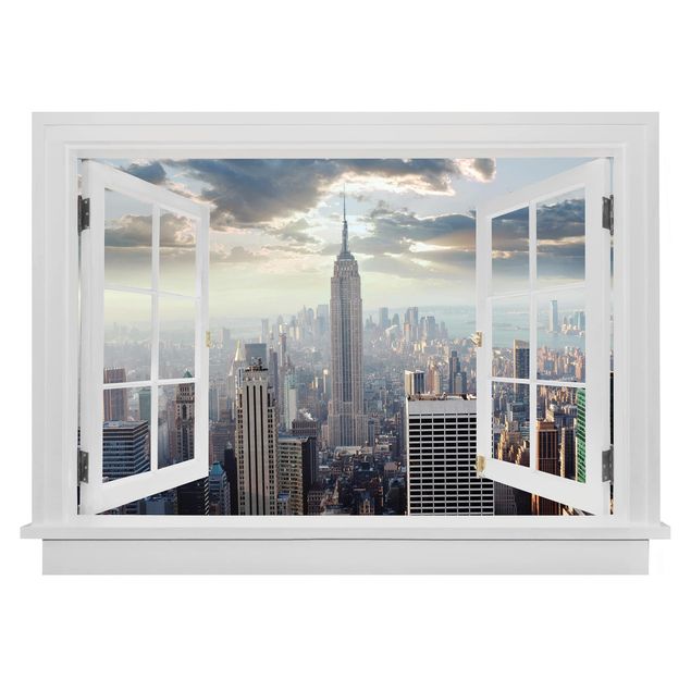 Wanddeko Flur Offenes Fenster Sonnenaufgang in New York