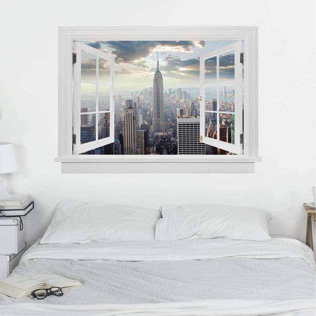 Deko 3D Offenes Fenster Sonnenaufgang in New York
