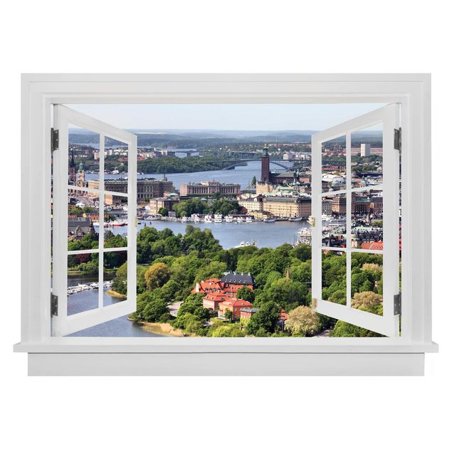 Wanddeko Flur Offenes Fenster Stockholm City