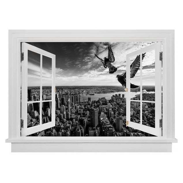 Wanddeko Flur Offenes Fenster Tauben auf dem Empire State Building