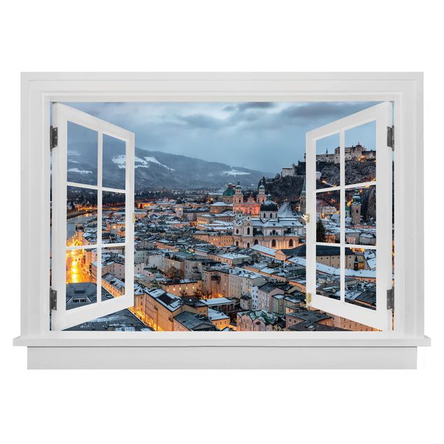 Wanddeko Flur Offenes Fenster Verschneites Salzburg