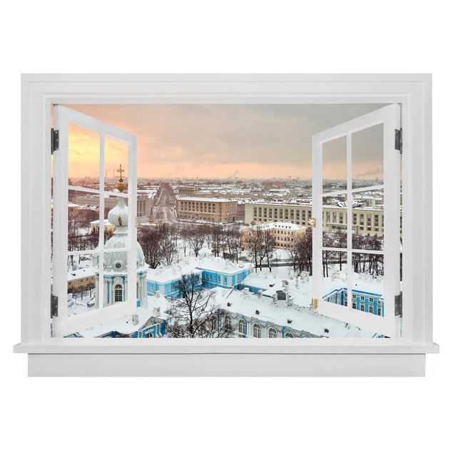 Wanddeko Flur Offenes Fenster Winter in St. Petersburg
