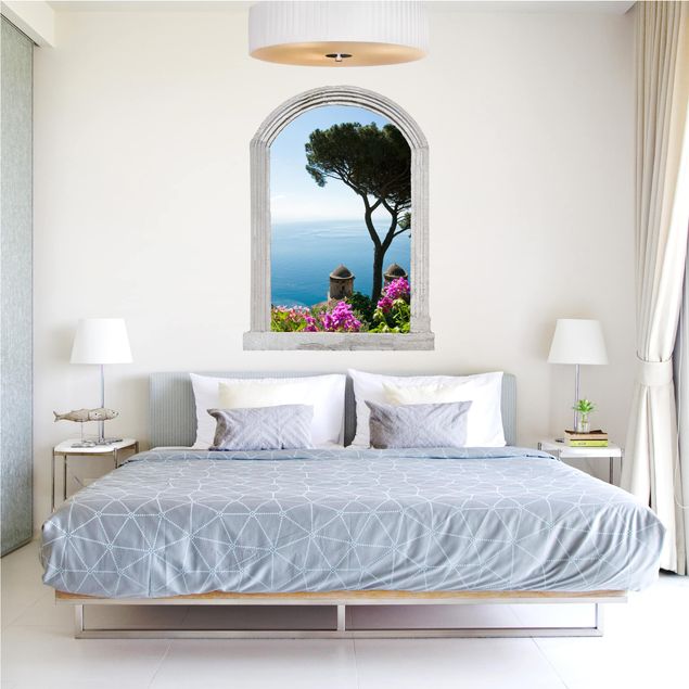 Wanddeko Schlafzimmer Steinbogen Ausblick vom Garten aufs Meer