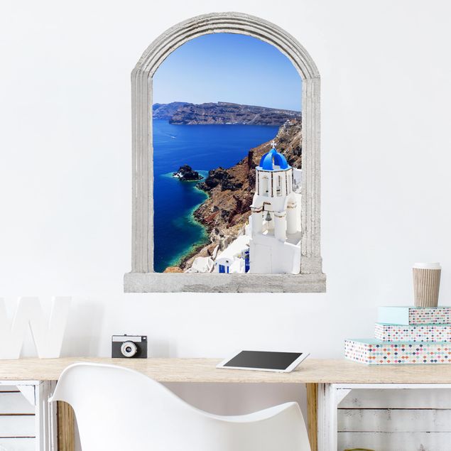 Wanddeko 3D Steinbogen View Over Santorini