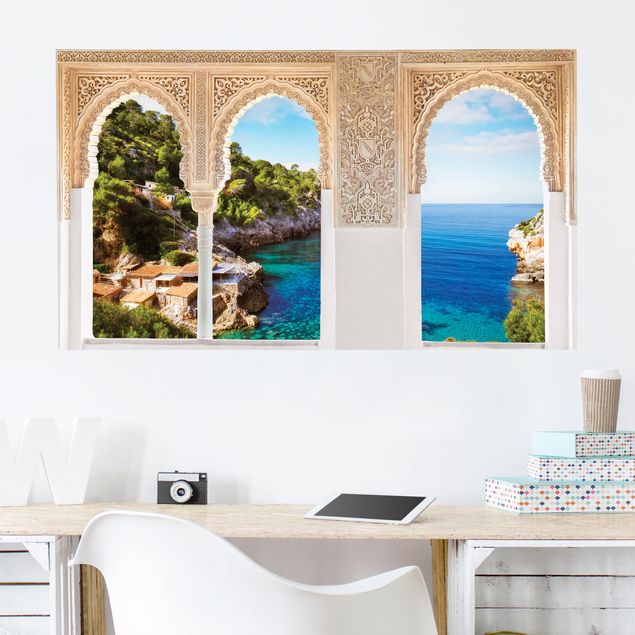 Wanddeko 3D Verzierte Fenster Cala de Deia in Mallorca