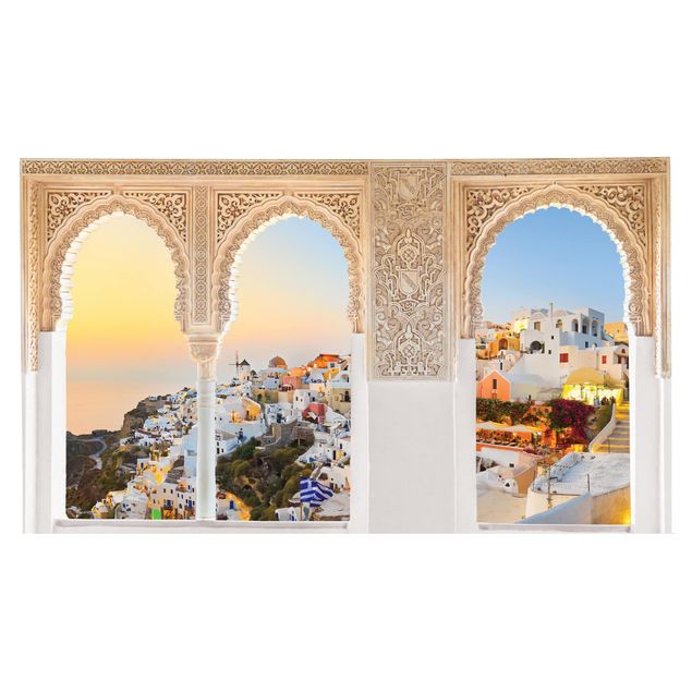 Wanddeko Flur Verzierte Fenster Strahlendes Santorin