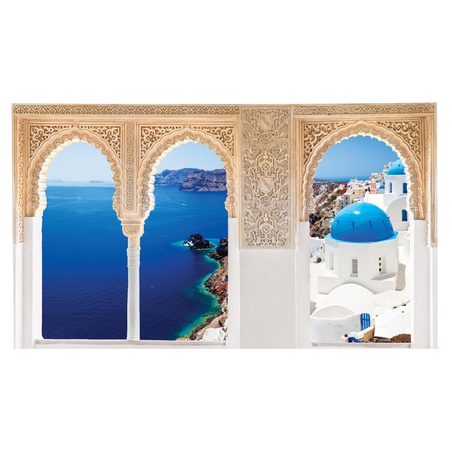 Wanddeko Flur Verzierte Fenster View Over Santorini