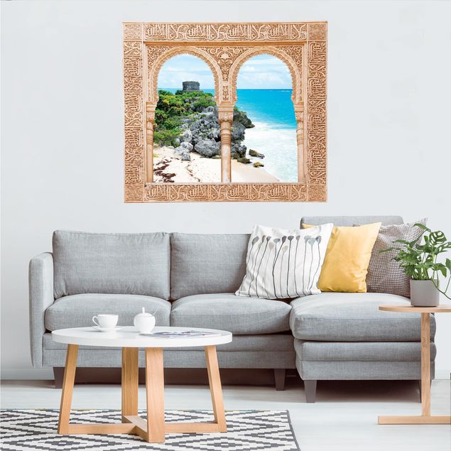 Wanddeko Schlafzimmer Verziertes Fenster Karibikküste Tulum Ruinen