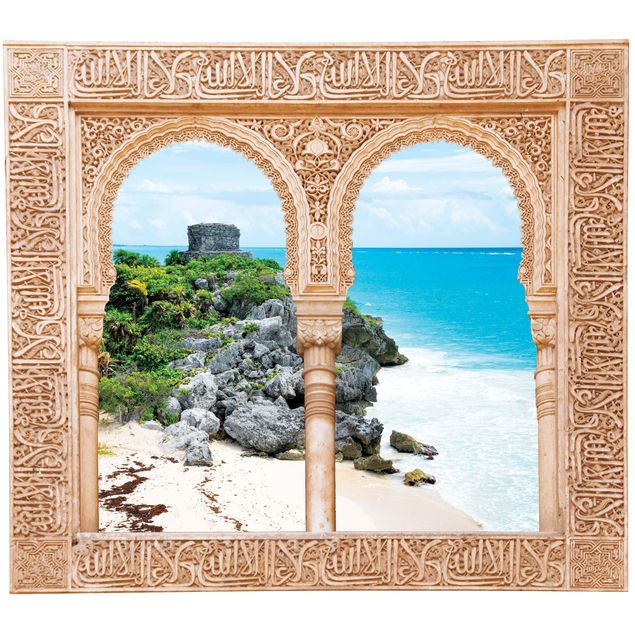 Wanddeko Flur Verziertes Fenster Karibikküste Tulum Ruinen