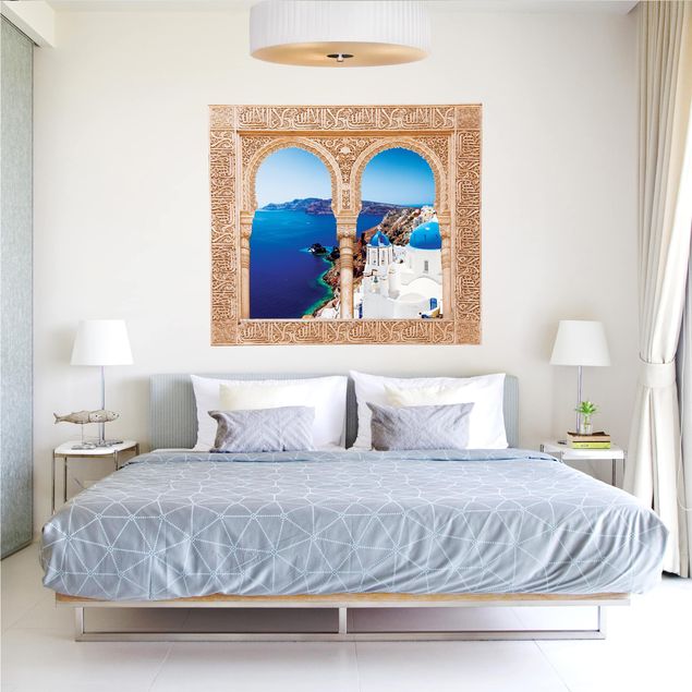 Wanddeko Schlafzimmer Verziertes Fenster View Over Santorini