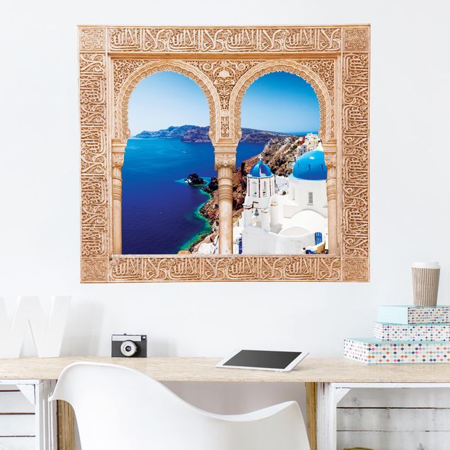 Wohndeko 3D Verziertes Fenster View Over Santorini