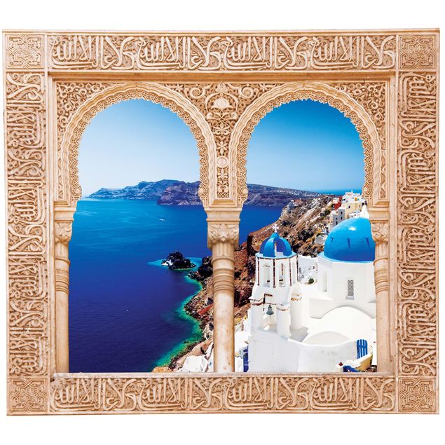 Wanddeko Flur Verziertes Fenster View Over Santorini