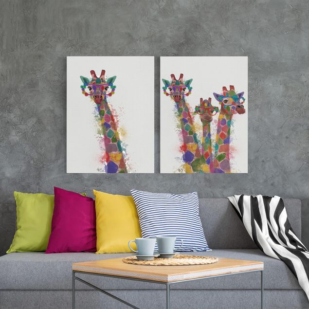 Giraffen Bilder auf Leinwand Regenbogen Splash Giraffen Set I