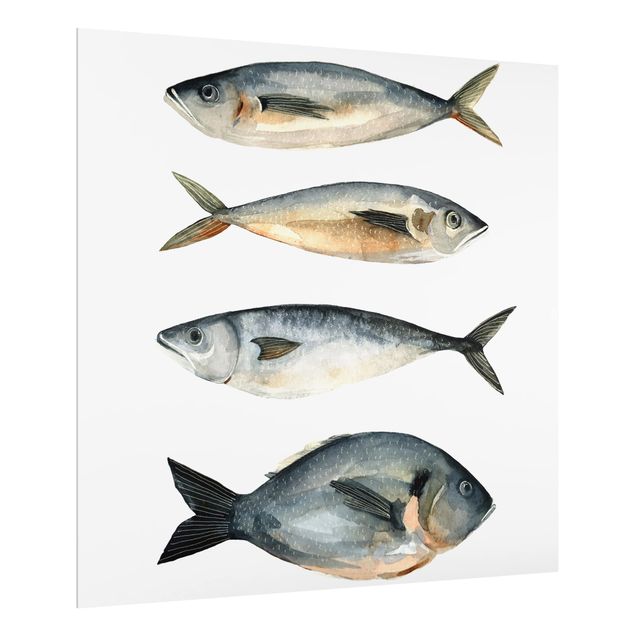 Wohndeko Kulinarisch Vier Fische in Aquarell I