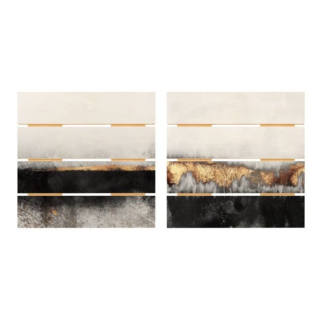 Wanddeko Esszimmer Abstrakte Goldene Horizonte in Aquarell