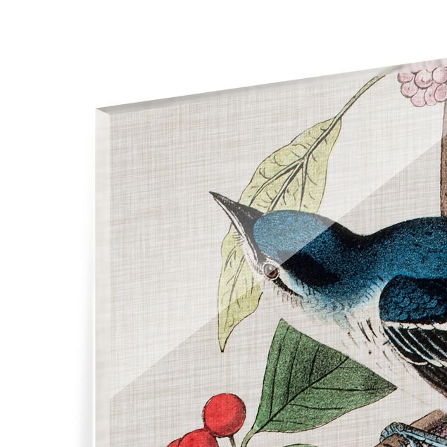 Wanddeko Vintage Vogel auf Leinen Rosa II