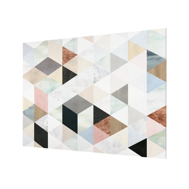 Glasrückwand Küche Muster Aquarell-Mosaik mit Dreiecken I
