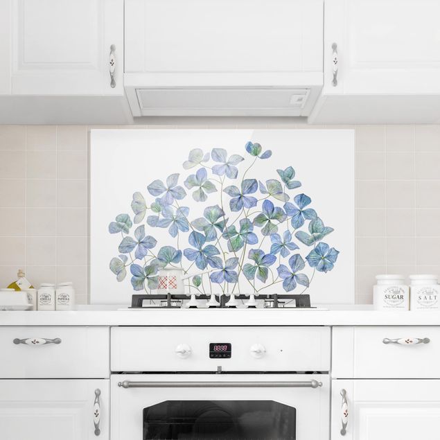 Wanddeko Küche Blaue Hortensienblüten