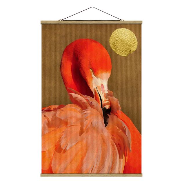 Wanddeko Esszimmer Goldener Mond mit Flamingo