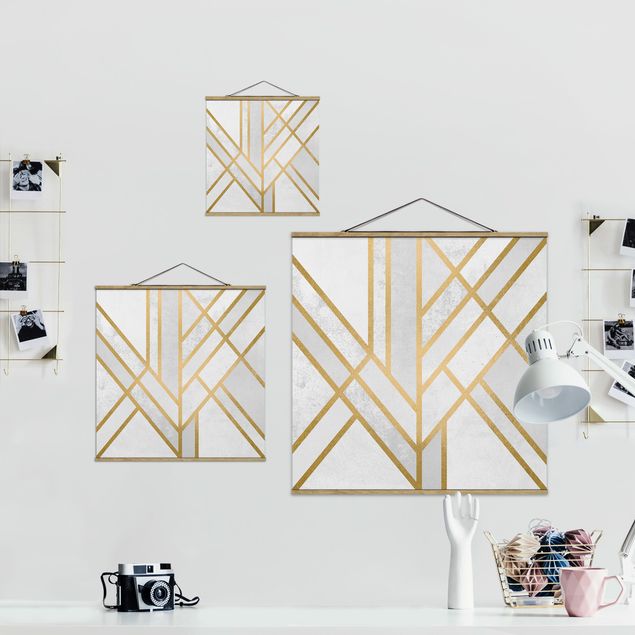 Wanddeko Büro Art Deco Geometrie Weiß Gold