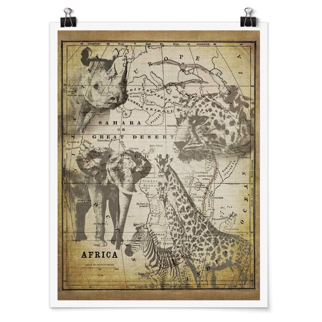 Wanddeko Esszimmer Vintage Collage - Africa Wildlife