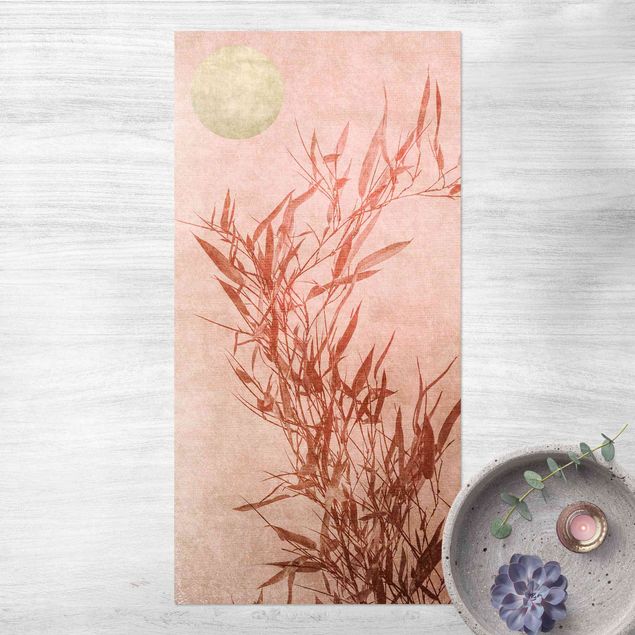 Wanddeko Flur Goldene Sonne mit Rosa Bambus