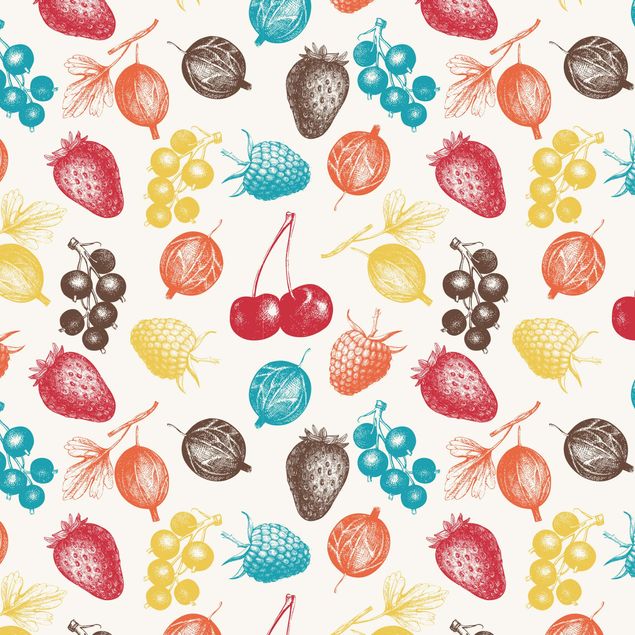 Möbelfolie matt Buntes handgezeichnetes Küchen Sommerfrüchte-Muster